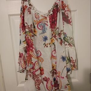 Vibrant Floral Print Off-Shoulder Blouse